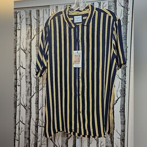 Denim & Flower XL Men's‎ Blue White and Gold Striped Button Down Shirt NWT